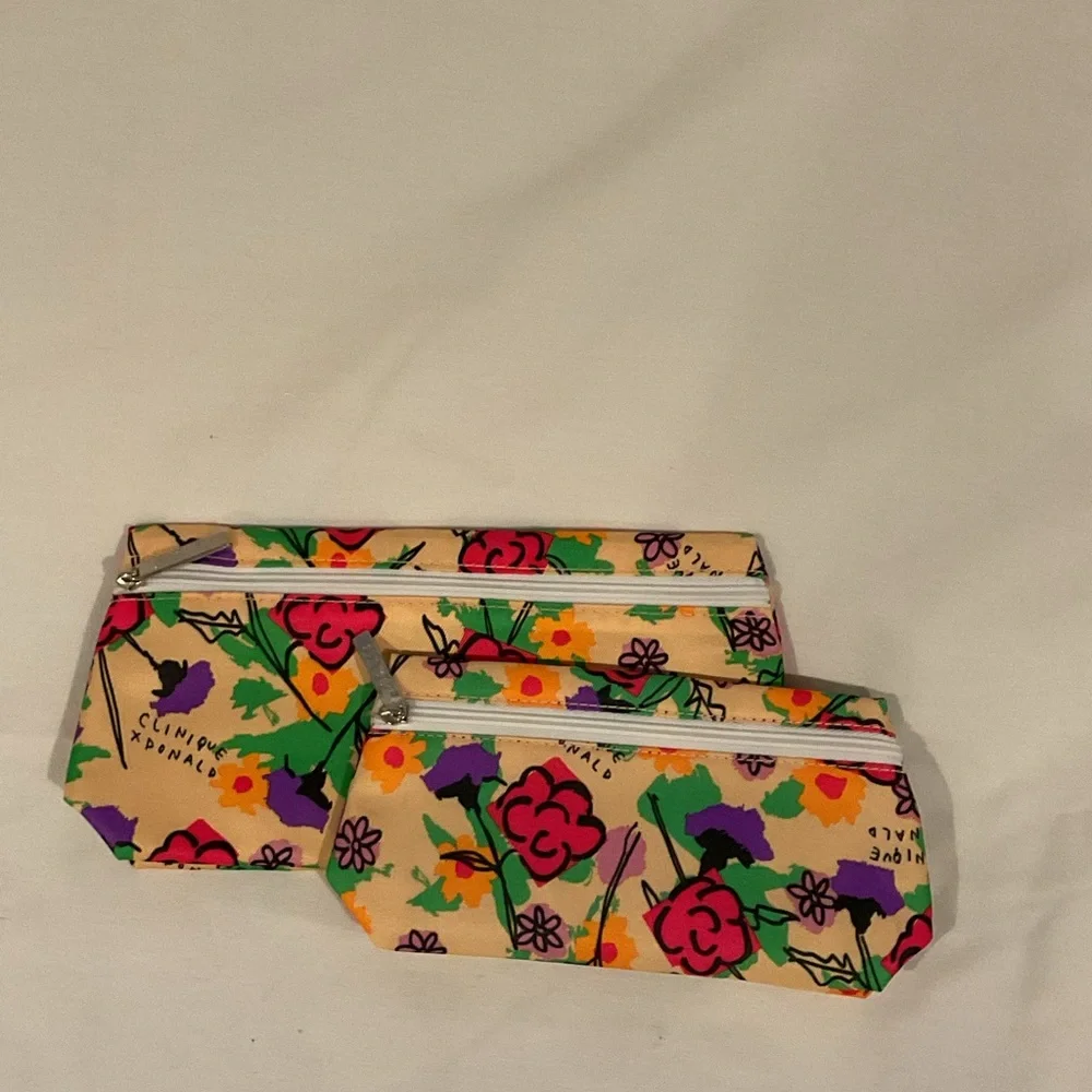 Clinique Floral Print‎ Set of 2 Cosmetic Pouches